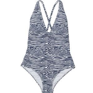 H&M One Piece Swimsuit Dark Blue Zebra Print Cross Back Size 8